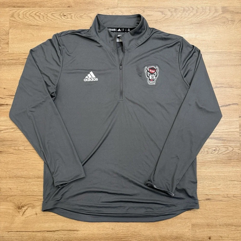 Adidas NC State Wolfpack Quarter-Zip Pullover Gray Mens L NCAA College Football